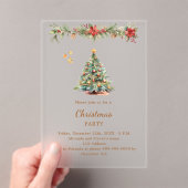 ツリーの花輪の赤い花模様クリスマスパーティー霜 アクリル招待状 (インサイチュ (ポータブル))