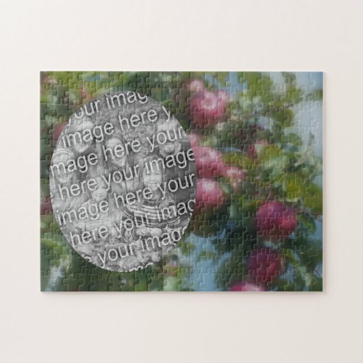 ツリーの赤いリンゴ絵画あなたの写真を追加 ジグソーパズル (横)