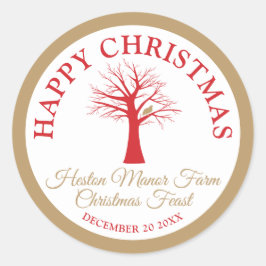 ツリーの赤と金ゴールド色のクリスマスパトリッジ ラウンドシール