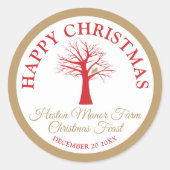 ツリーの赤と金ゴールド色のクリスマスパトリッジ ラウンドシール (正面)