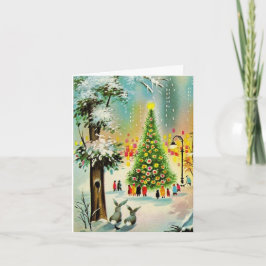 ツリーを収集のまわりにするクリスマスの挨拶_1950 シーズンカード