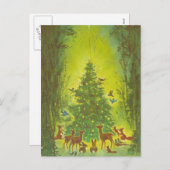 ツリーを収集のまわりにするクリスマスの挨拶_1950 シーズンポストカード (正面/裏面)