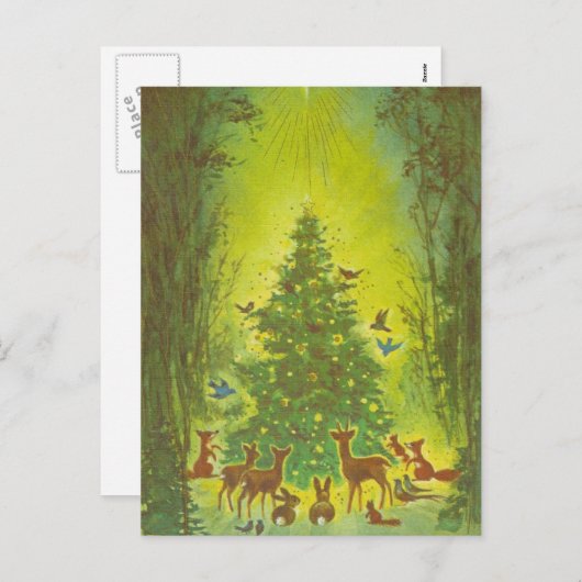 ツリーを収集のまわりにするクリスマスの挨拶_1950 シーズンポストカード (正面/裏面)