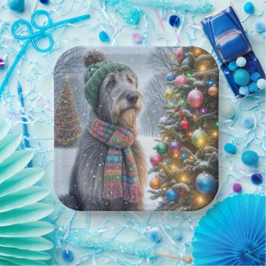 ツリーを持つクリスマス・アイリッシュ・ウルフハウンド ペーパープレート (パーティー)