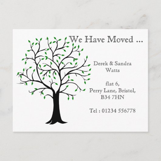 ツリーを移動した住所はがきの変更 案内ポストカード (正面)