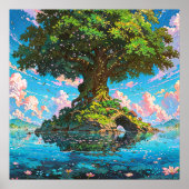 ツリーアイランド – カラフル自然イラストレーションスタイル ポスター (正面)
