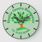 ツリーイラストレーション葉パターン。 ラージ壁時計 (正面)