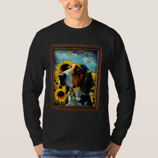 ツリーイングウォーカークーンハウンドのひまわりの花の絵 Tシャツ