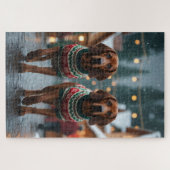 ツリーイング・ウォーカー・クーンハウンドの犬 クリスマス 雪 ジグソーパズル (横)