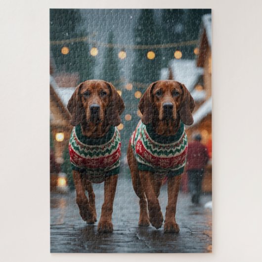 ツリーイング・ウォーカー・クーンハウンドの犬 クリスマス 雪 ジグソーパズル (縦)