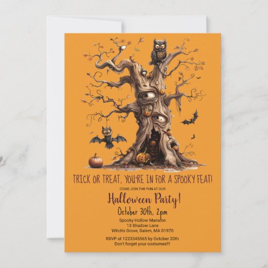 ツリーウ不気味ルこうもりカボチャハローウィンパーティ 招待状 (正面)