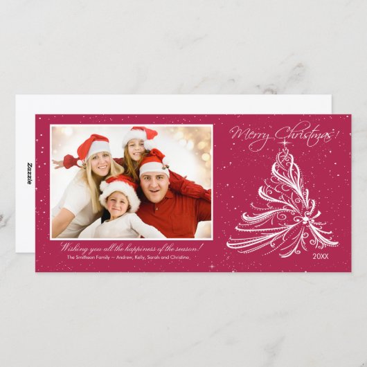 ツリーエレガントファミリークリスマスフォトカード シーズンカード (正面/裏面)