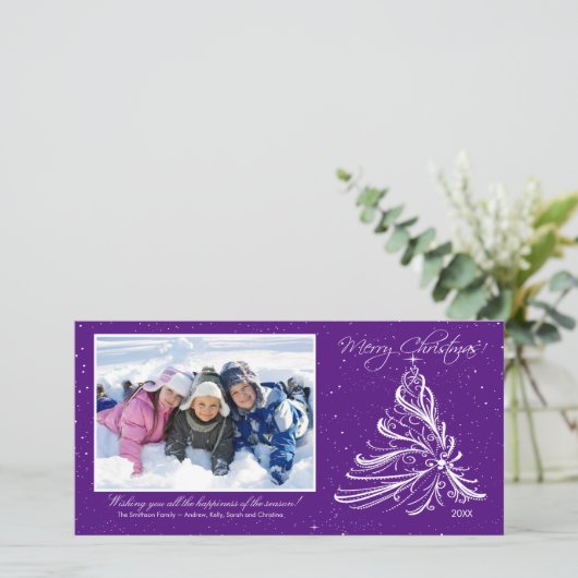 ツリーエレガントファミリークリスマスフォトカード シーズンカード (スタンド正面)