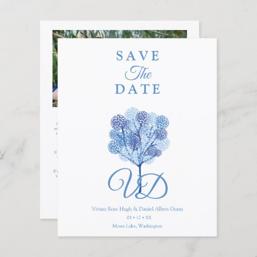 ツリーエレガントブルーシェーズ写真カッ婚約したプル (正面/裏面)