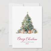 ツリーエレガントレッドスクリプト非フォトクリスマスカード シーズンカード (正面)