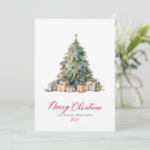 ツリーエレガントレッドスクリプト非フォトクリスマスカード シーズンカード (スタンド正面)