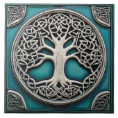 ツリーオブライフアクアターコイズフェイクレリーフ、 浮き彫りケルト タイル (正面)