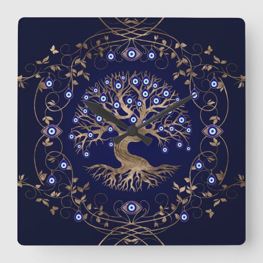 ツリーオブライフイビルアイオーナメント スクエア壁時計 (正面)