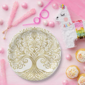 ツリーオブライフクリーム&金ゴールドケルト結婚ト ペーパープレート (パーティー)