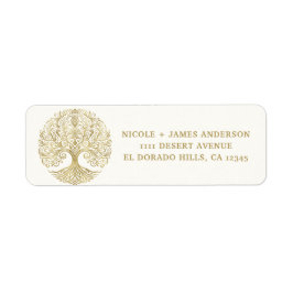 ツリーオブライフクリーム&金ゴールドケルト結婚ト ラベル