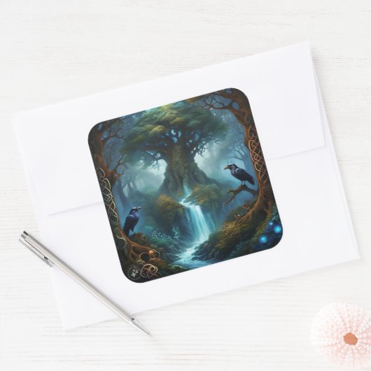 ツリーオブライフケルト結び糸細工ラヴェンス スクエアシール (封筒)