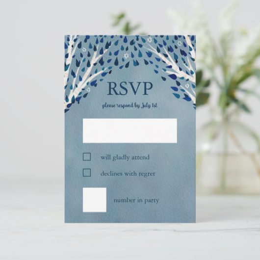 ツリーオブライフスターズウォーターカラーこうもりバー（ユダヤ教の）バル・ミツバー 出欠カード (スタンド正面)