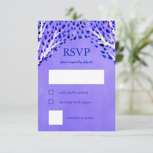 ツリーオブライフスターズウォーターカラーこうもりバー(ユダヤ教の)バル・ミツバー 出欠カード (スタンド正面)