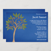 ツリーオブライフスワーズブルーバー(ユダヤ教の)バル・ミツバー招待状 招待状 (正面/裏面)