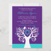 ツリーオブライフバーズパープルティール(緑がかった色)バルミツワー 招待状 (正面)