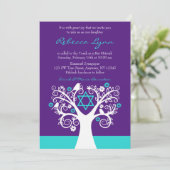 ツリーオブライフバーズパープルティール(緑がかった色)バルミツワー 招待状 (スタンド正面)
