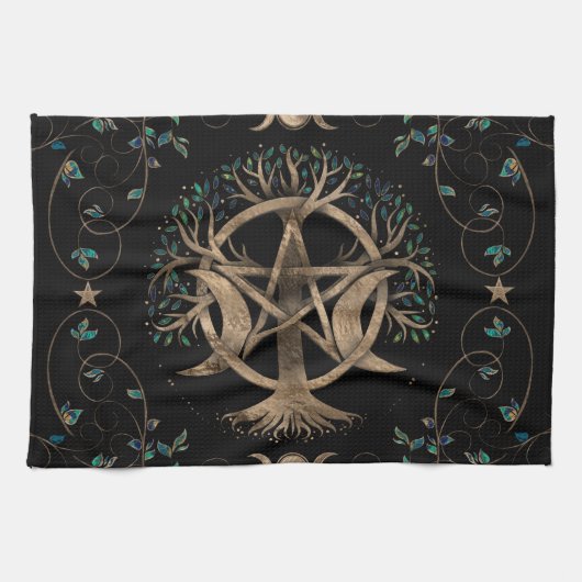 ツリーオブライフペンタグラムムーンオーナメント キッチンタオル (横)