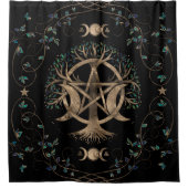 ツリーオブライフペンタグラムムーンオーナメント シャワーカーテン (正面)