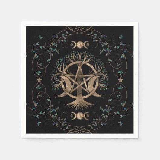 ツリーオブライフペンタグラムムーンオーナメント スタンダードカクテルナプキン (正面)