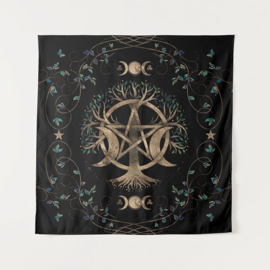 ツリーオブライフペンタグラムムーンオーナメント タペストリー (正面)