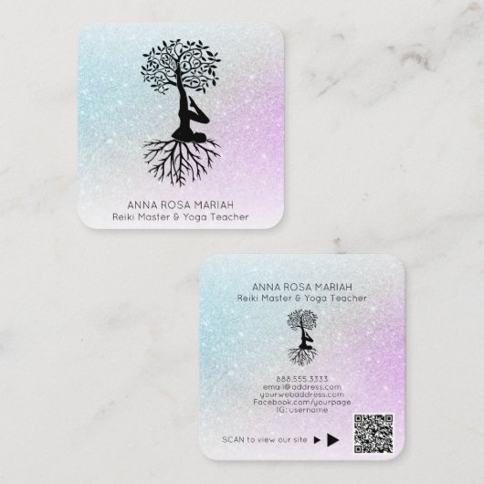 *~*ツリーオブライフヨガパステルグリッターマンウーマン スクエア名刺 (正面/裏面)