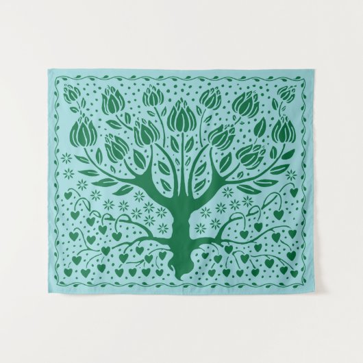 ツリーオブライフヴィンテージボホ新しいとハート タペストリー (正面(横))