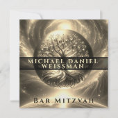 ツリーオブライフ金ゴールドとブラックバー（ユダヤ教の）バル・ミツバー 招待状 (正面)