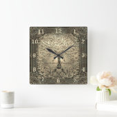 ツリーオブライフ金ゴールドの正方形の壁時計 スクエア壁時計 (ホーム)