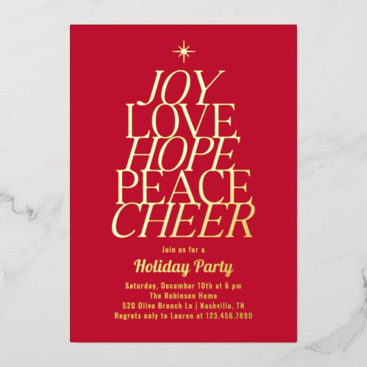 ツリーオブワーズフォイルホリデーパーティー招待状 箔招待状 (正面)