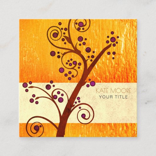 ツリーオン金ゴールドホリスティック金属コーチまたはセラピスト スクエア名刺 (正面)