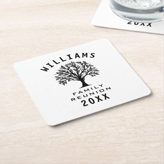 ツリーカッコいいファミリー懇親会サマーバケーションロードトリップ スクエアペーパーコースター (アングル)