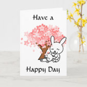 ツリーカードの下にハッピーデー、かわいいバンニーを持っている カード (黄色い花)