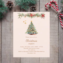 ツリーガーランドレッドクリームクリスマスパーティの招待状