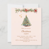 ツリーガーランドレッドクリームクリスマスパーティの招待状 (正面)