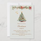 ツリーガーランドレッド花模様グリーンクリスマスパーティー 招待状 (正面)