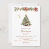 ツリーガーランド赤花模様QRコードクリスマスパーティー 招待状 (正面)