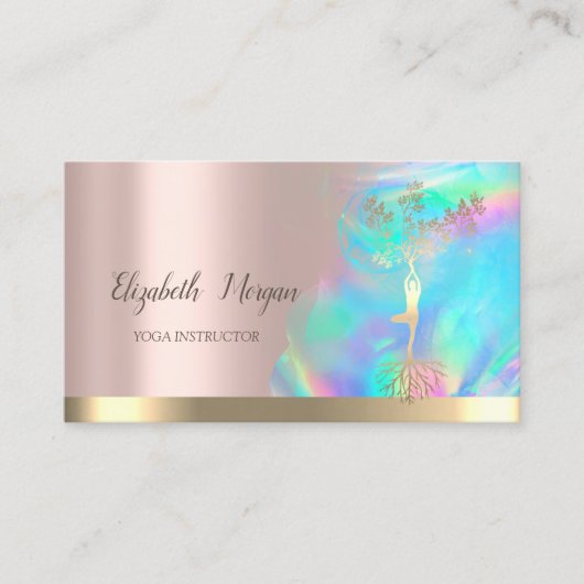 ツリーガールエレガントシルエットホログラフィックバラ金ゴールド 名刺 (正面)
