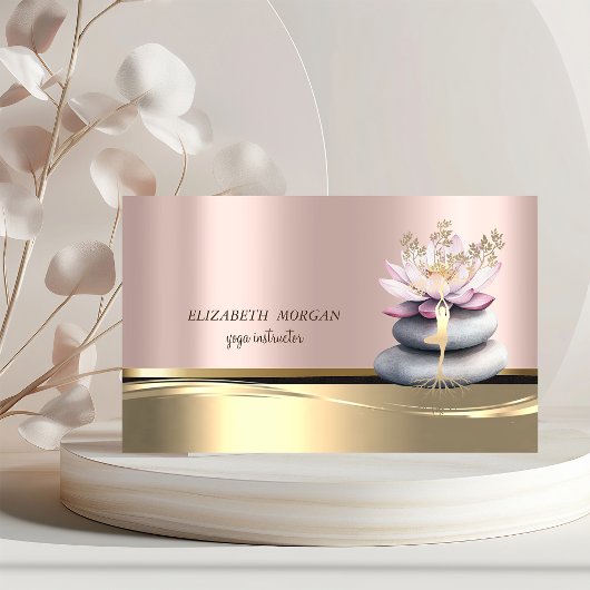 ツリーガールシルエットロータスゼンストーンズバラ金ゴールド 名刺