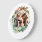 ツリーキング・ウォーカー・クリスマスリースの祝祭の子犬 ラージ壁時計 (傾斜)