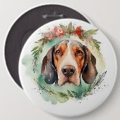 ツリーキング・ウォーカー・クリスマスリースの祭りの子犬 缶バッジ (正面&裏面)